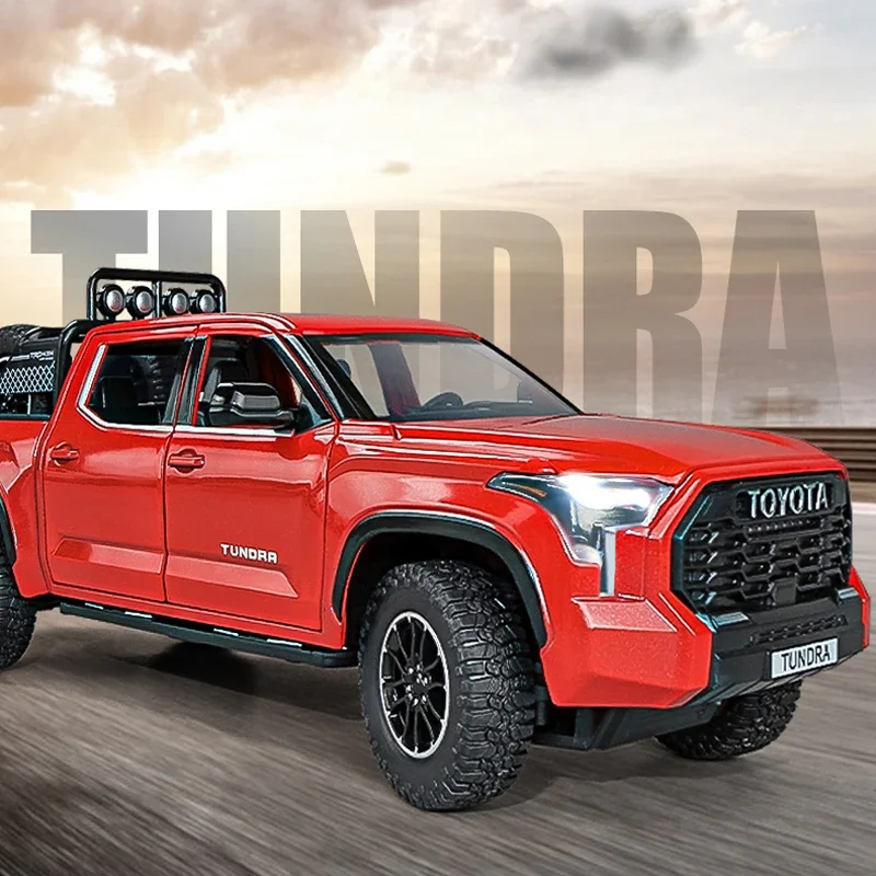 Simulation 1:24 Scale Tundra TRD Pro Off Road Car Model Metal Diecast Pickup Truck Toys Vehicles For Kids Boys Sound And Light