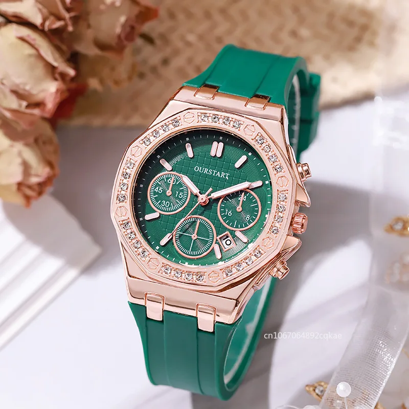 Luxury Women Quartz Watch Fashion Silicone Band Strap Ladies Calendar Watches Student Rhinestone Dial WristWatch Montre Femmes