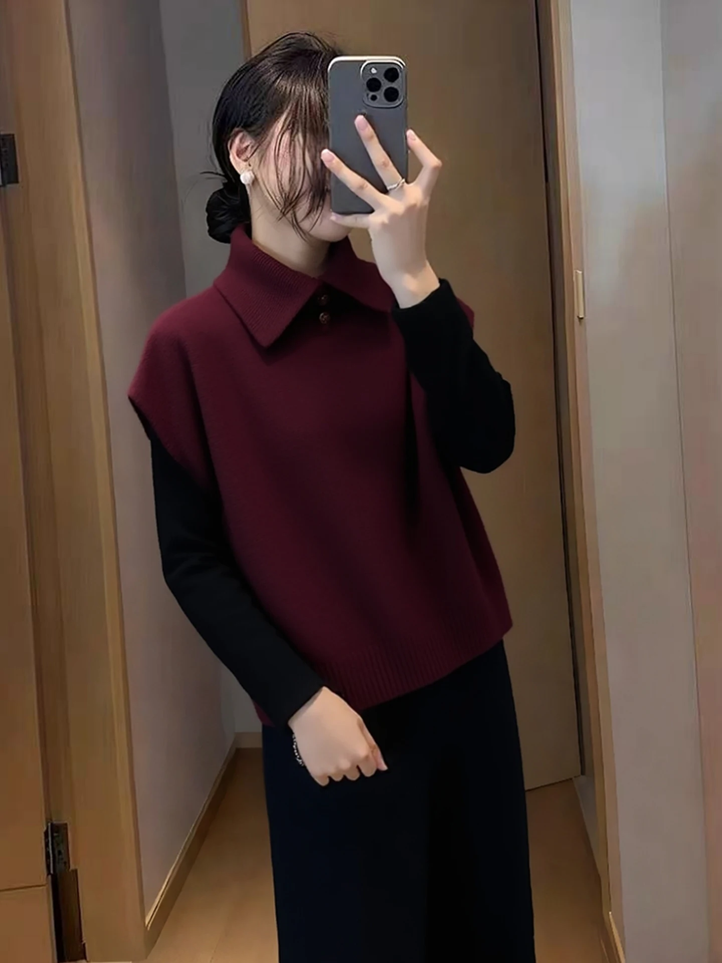 

Sli Angora Red Knitted Vest Women's Faion Layering Outerwear Trendy Age-Defng Winter Commute Windbreaker