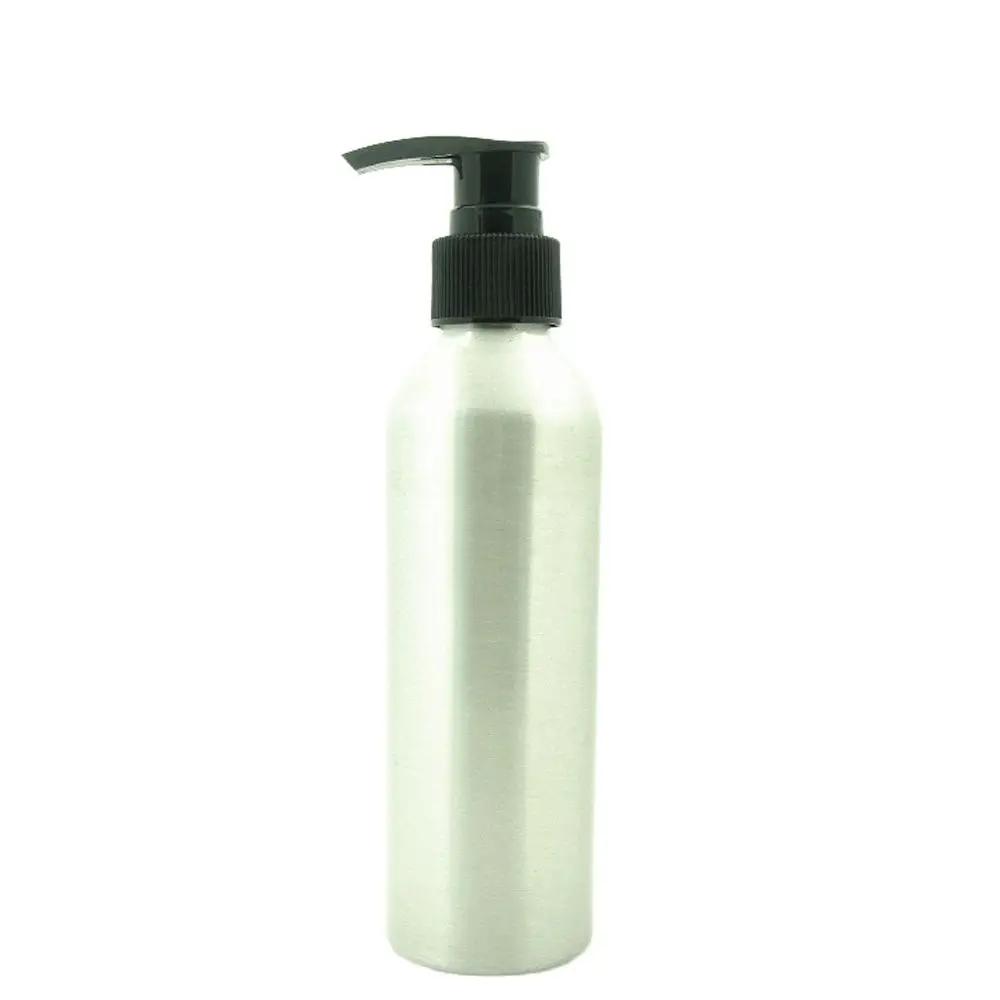 1oz 2oz 8oz 30/50/60/100ml/150/200nl/250ml Empty Round Aluminum , Sliver Metal Bottle With Black/White Twist Lotion Pump
