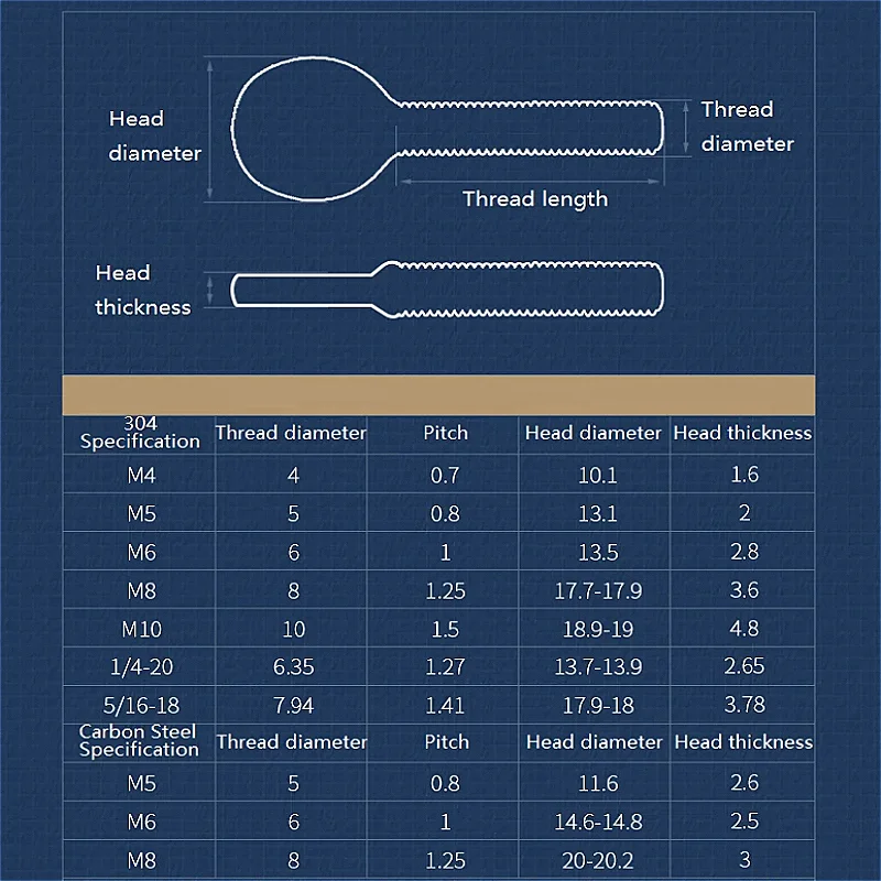 M4 M5 M6 M8 M10 1/4-20 5/16-18 304 Stainless Steel/Galvanized Carbon Steel Hand Screw Table Tennis Racket Screw Thumb Screws