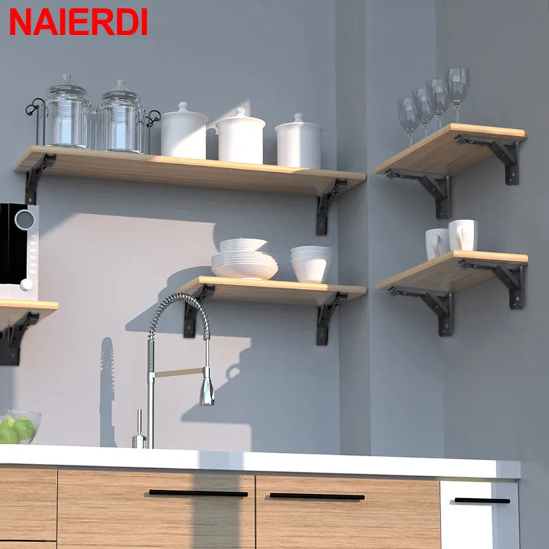 Steel Folding Angle Bracket - NAIERDI 2 PCS Triangle Wall Mount Bracket,Easy to Install, For Shelf, Bench, Table