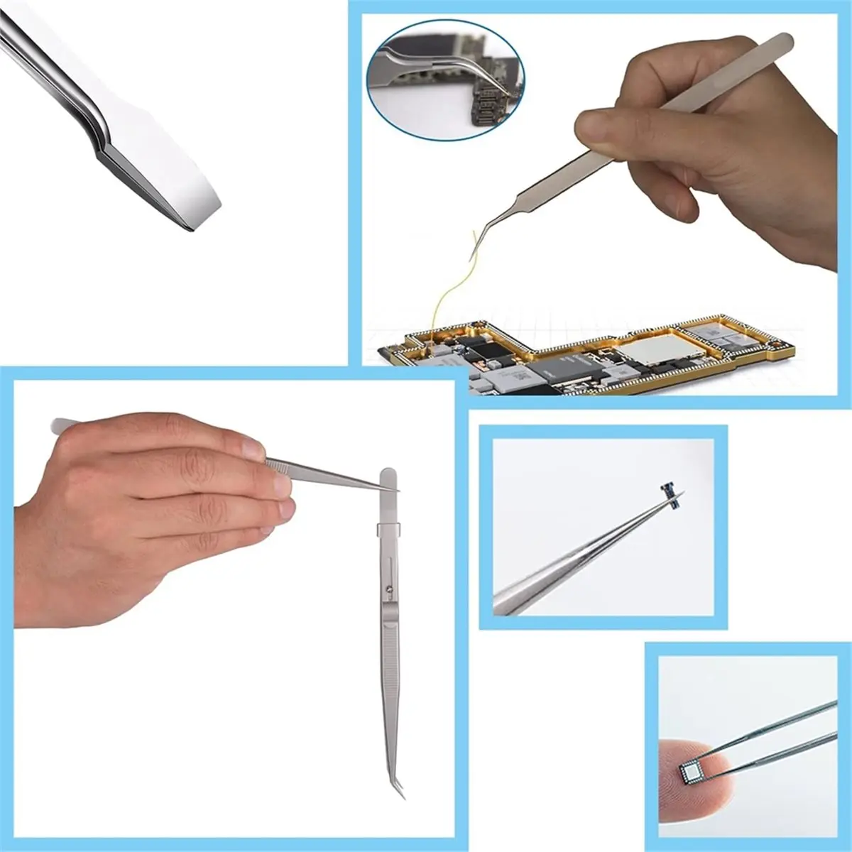 5Pcs Tweezers Set, Anti-Static Stainless Steel Long Tweezers Kit for Electronics, Laboratory Work,Jewelry-Making, Craft