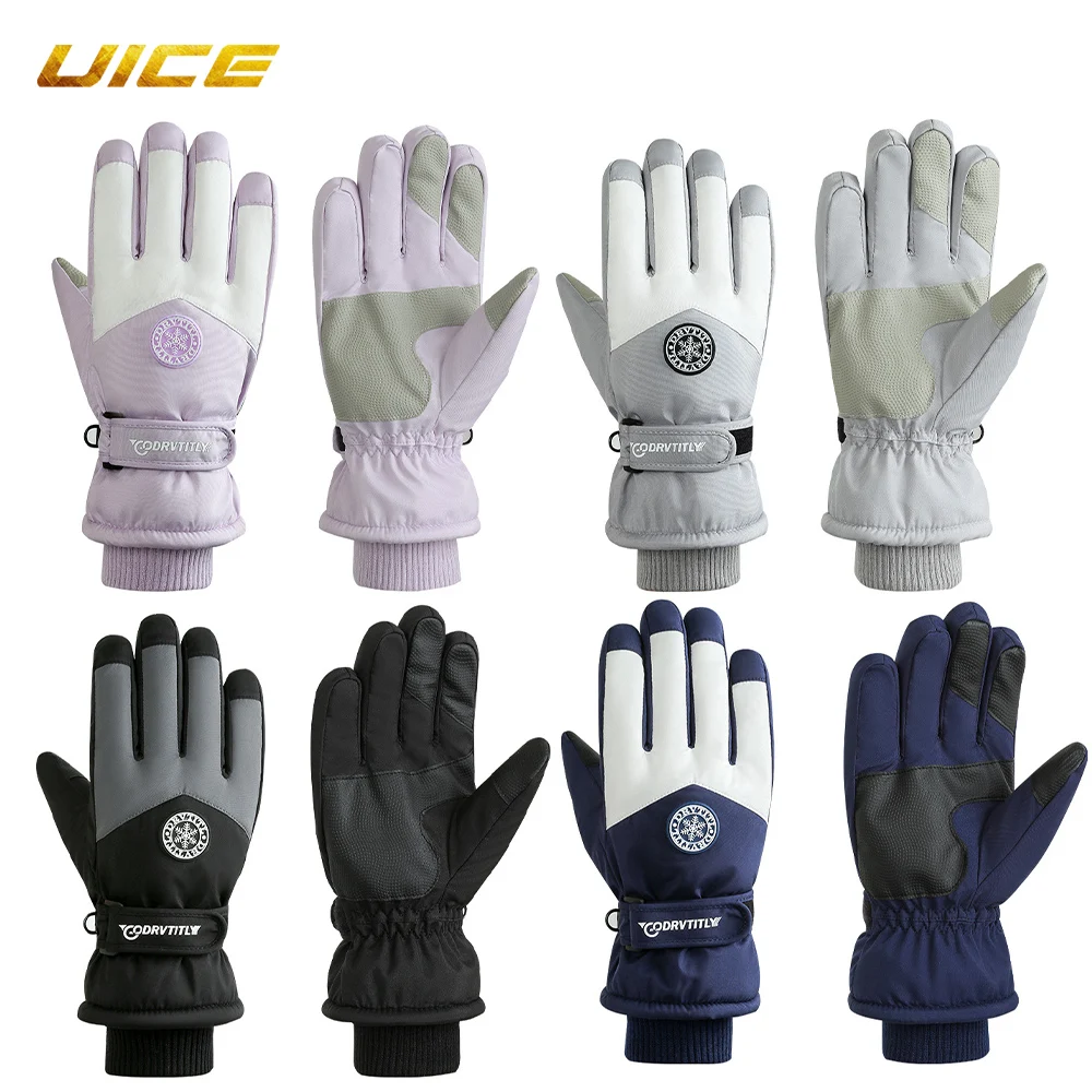 Guantes de esquí de Snowboard de invierno, cuero de PU, antideslizante, pantalla táctil, impermeable, motocicleta, ciclismo, forro polar, guantes de equitación cálidos