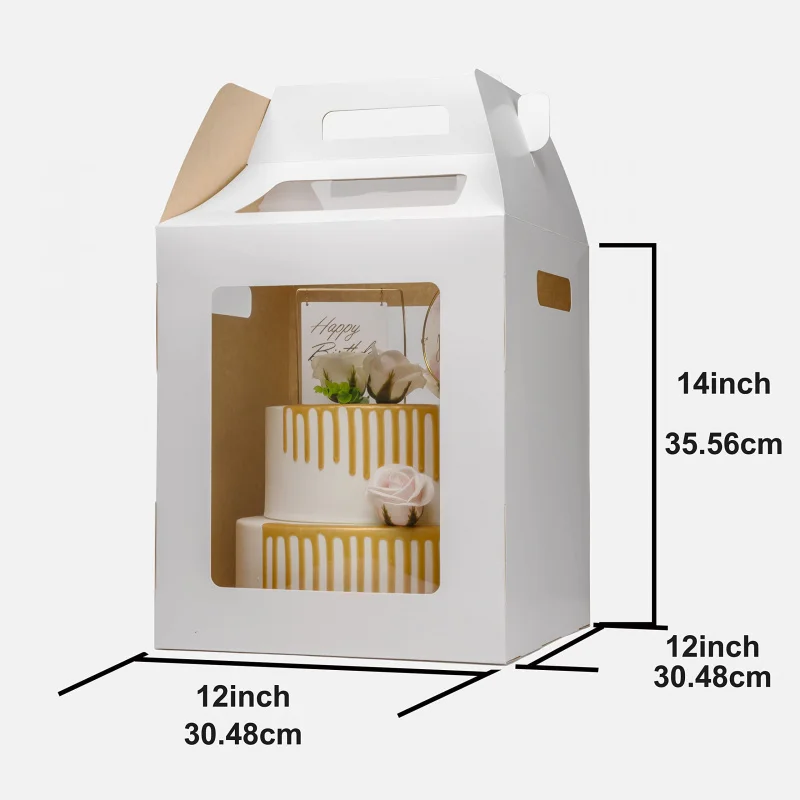 10 00piece.Custom.Manufacturers Custom White Tall Bakery Cake Boxes With Window Food Grade Recyclable Cake Packaging Party