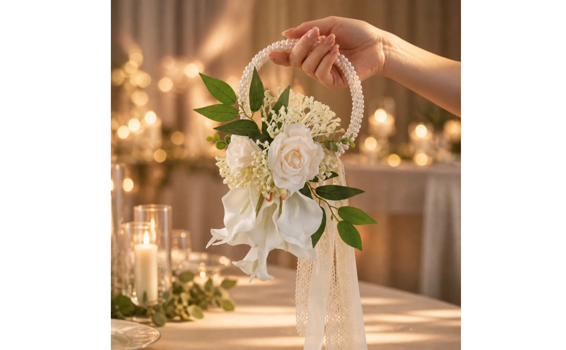Wedding Bouquet with Pearl Handle Decorative Bridal Bouquet with Pearl Handle Handheld Flower Arrangement Elegant Flowers Formal