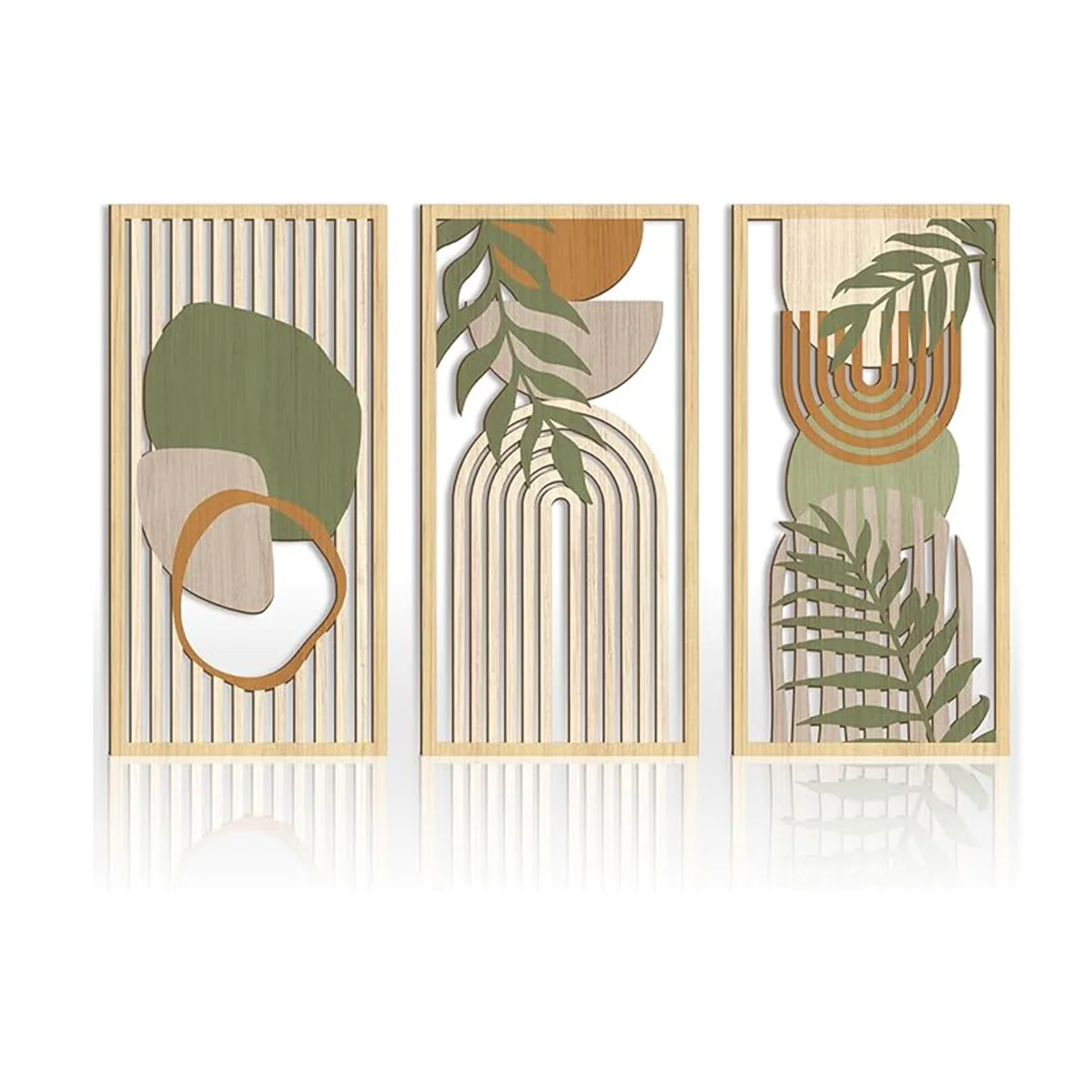 3pcs Bohemian Style Hollow Wooden Wall Art Abstract Geometry Decor for Bedroom Living Room Dining Room Porch