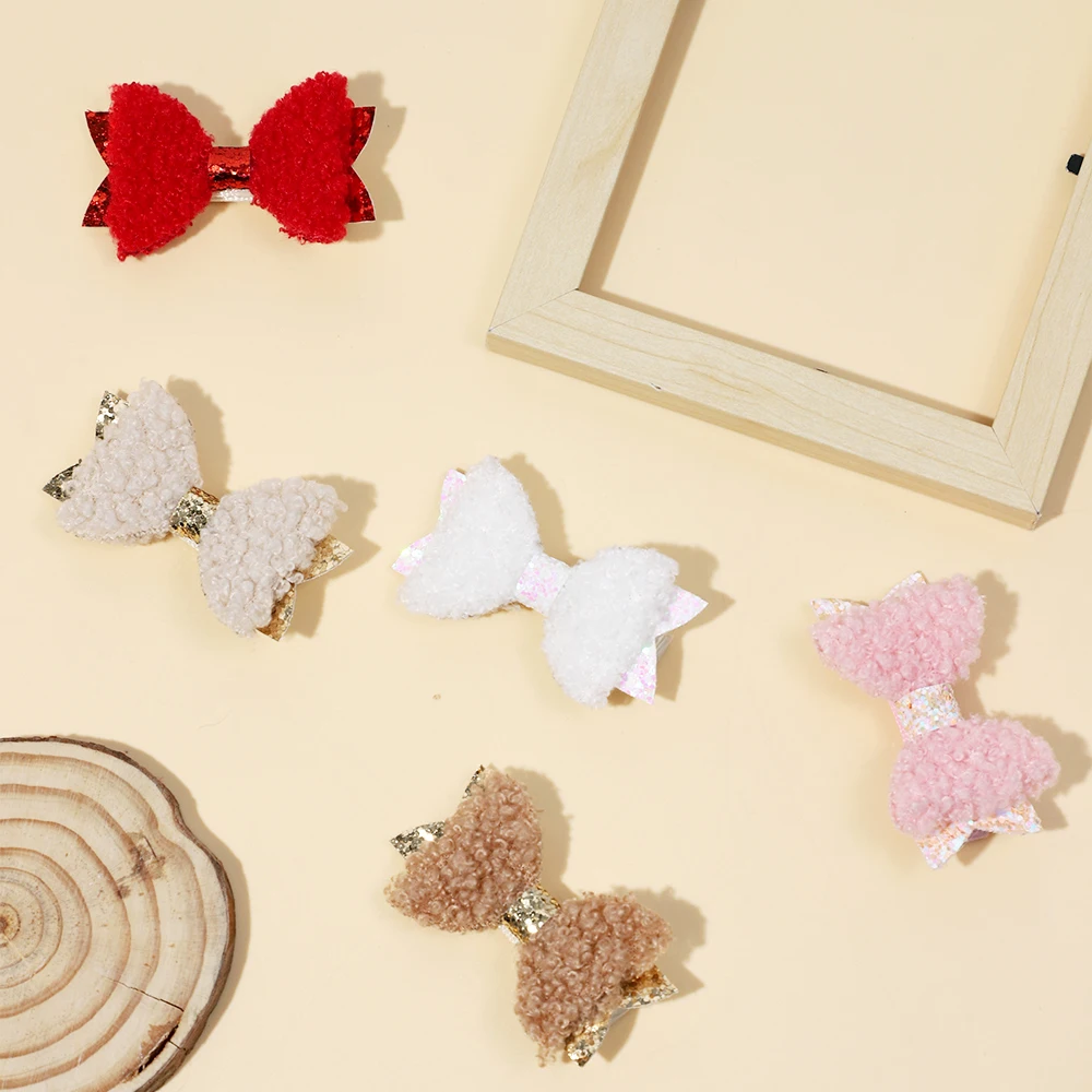 Sweets Baby Bows Hair Clips Teddy Girls Bowkonts Hairpins Hairclip for Children Girls Solid Color Cute Kids Accessories Girls