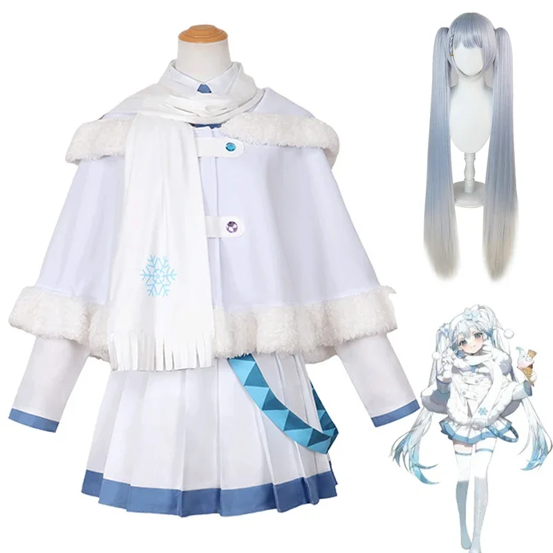 2024 Snow Miku cosplay costume wigs Lolita cute dress hat headwear wig anime Miku Christmas winter snow outfits dress