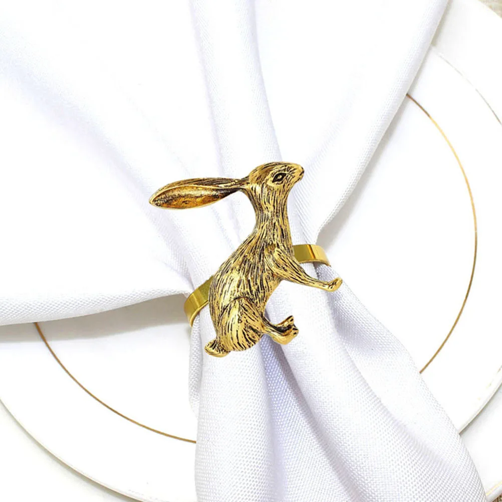 

6pcs Rabbit Napkin Rings Alloy Decor Accessory Serviette Buckles Shaped Holding Restaurant Home Easter Bunny Table Napkin Ring