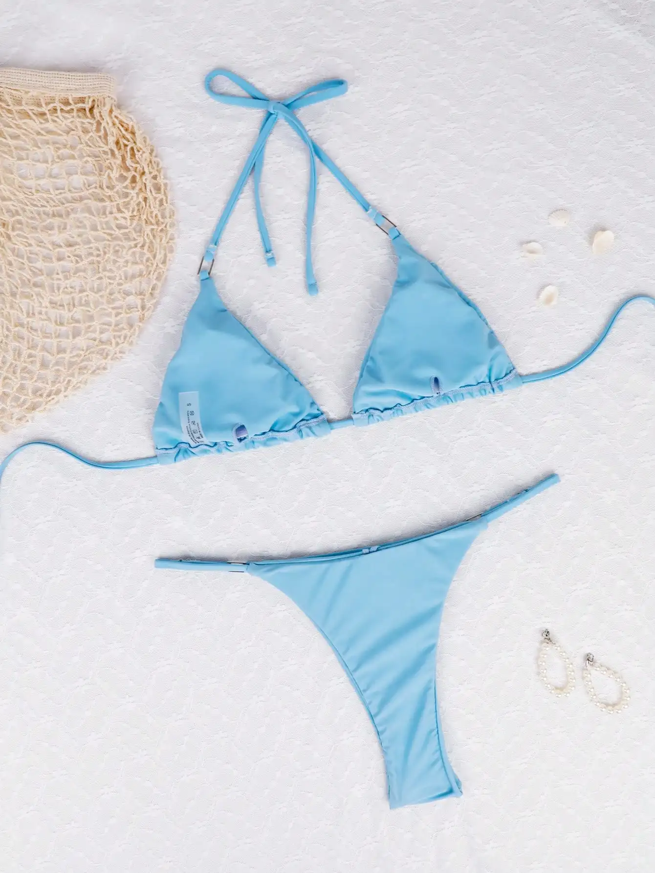 2025 Women's Sexy Blue Triangle Bikini Set - High Cut Thong Bottoms and Adjustable Straps - Perfect for Beach and Pool Parties