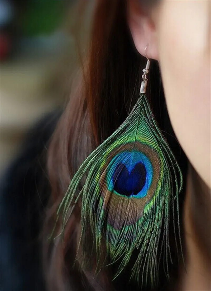 1Pair Handmade Natural Feather Drop Earrings Vintage Boho Multicolor Pheasant Feather Earrings WomenWinter Party Boho Style