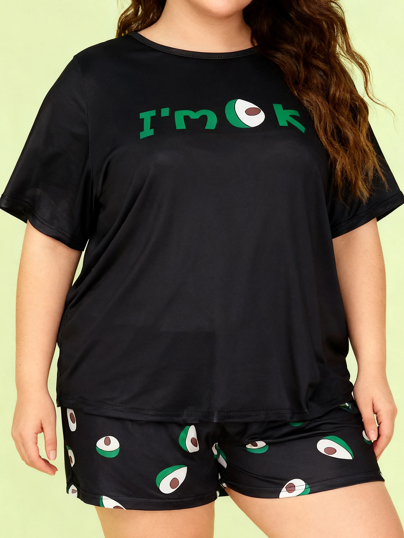 

Plus Size Women's Spring Summer Casual Avocado Print Short Sleeve T-Shirt & Shorts Pajamas Home Loungewear Set
