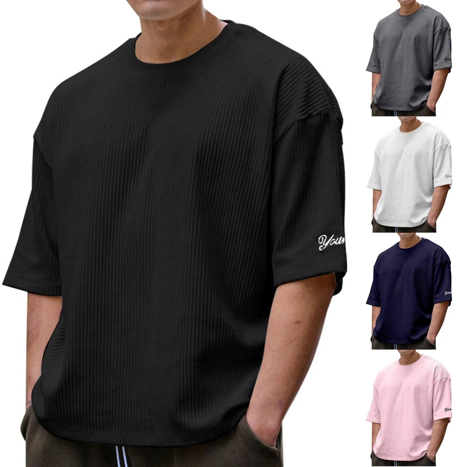 Men's Corduroy Loose T Shirt Summer Crewneck Cotton Running Short Sleeve Trashier Shirts