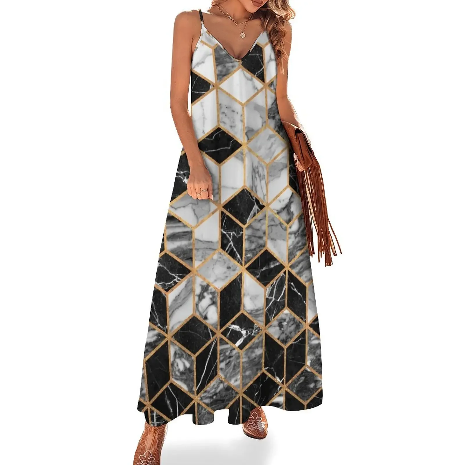 

Marble Cubes - Black and White Sleeveless Dress Dress vintage Dance dresses Dress