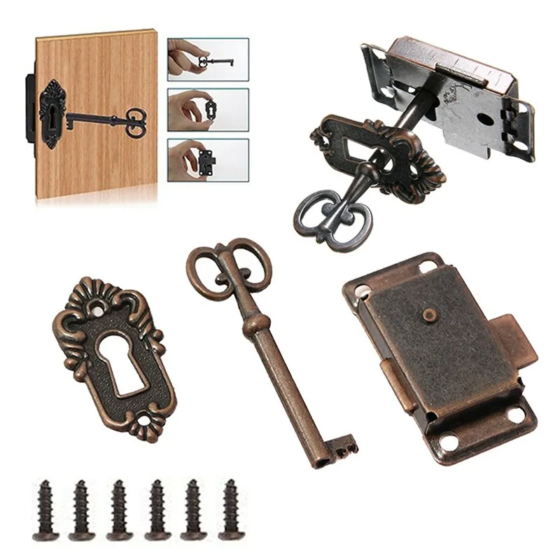1Set Vintag Style Bronze Cabinet Locks, Antique Design Decorative Door Locks, Cabinet Door Lock Set, for Jewelry Boxes,Wardrobes