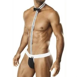 CLEVER-MENMODE-ropa interior Sexy para hombre, body Sexy con pajarita, camarero, lencería de una pieza, Mankini de tela erótica