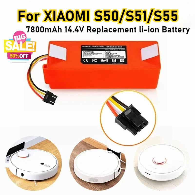 

【High-Quality】7800mAh 14.4V Robotic Vacuum Cleaner Replacement Li-ion Battery for Xiaomi Robot Roborock S50 S51 S55 Accessory