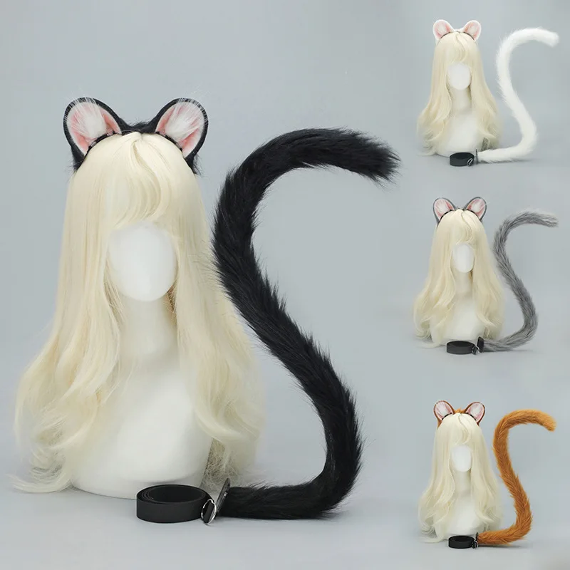 

Handmade Realistic Hamster Ears Headband Tail Set Kawaii Plush Cosplay KC Hairpiece for Lolita Animal Girls