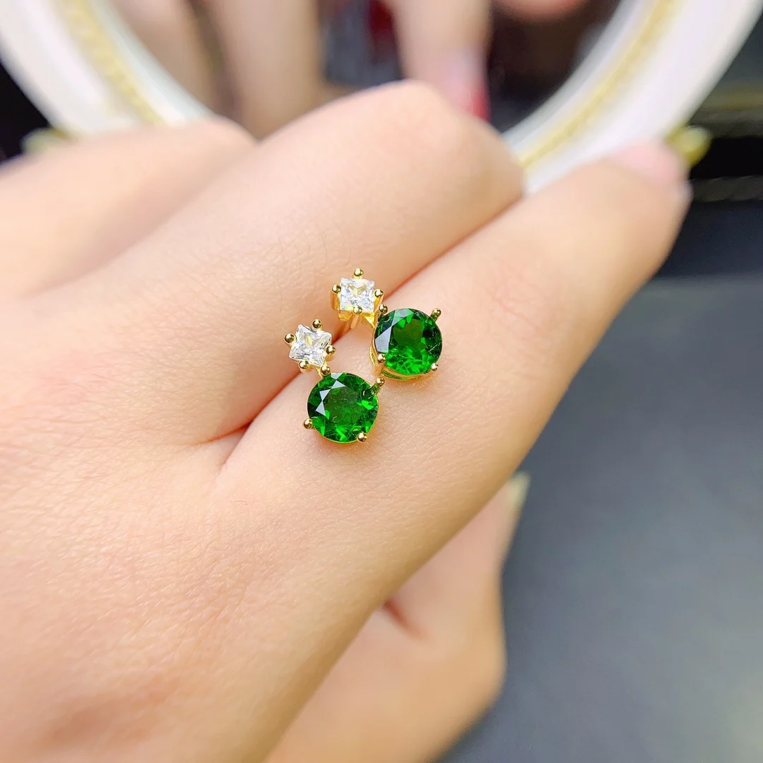 SHILOVEM 925 Sterling Silver Natural Diopside  Stud Earrings Classic Fine Jewelry  Women party Gift  Wholesale jce0505689agt