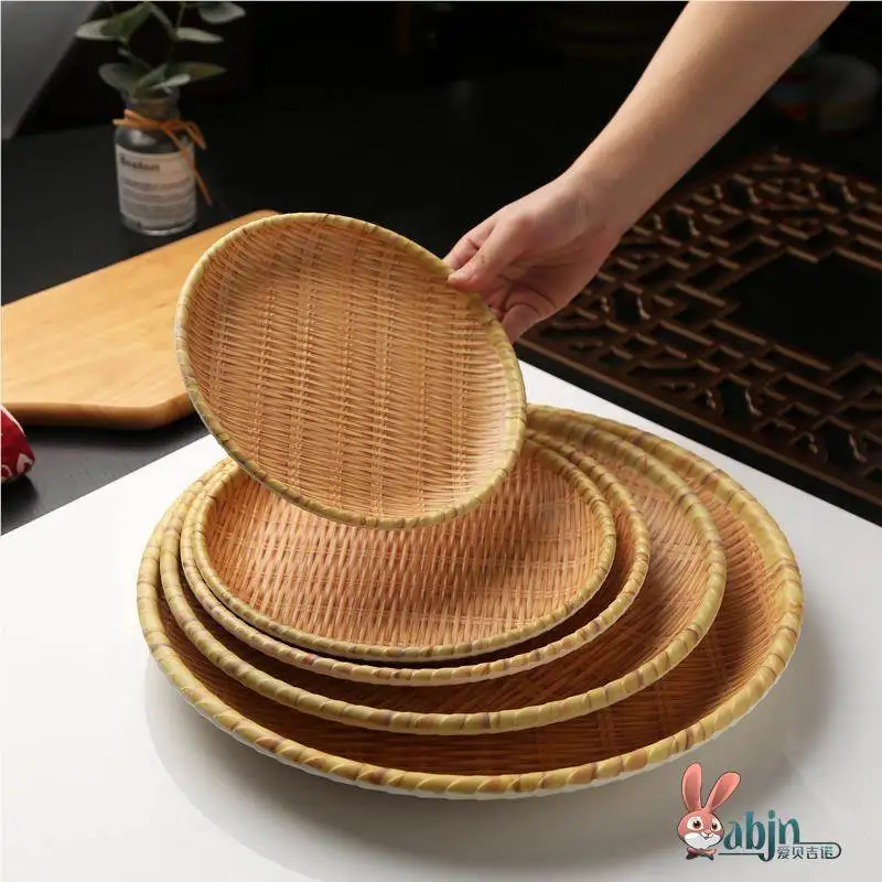 

Chinese Sle Bamboo Woven Rectangular Plastic Dert Plate Dining Utensils Dim Sum Restaurant Serving Di Porcelain Simula...