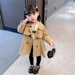 New England Style Spring Autumn Cotton Girl Toddler Trench Kids Windbreaker Fashion Little Girl Double Breasted Jacket Outfits