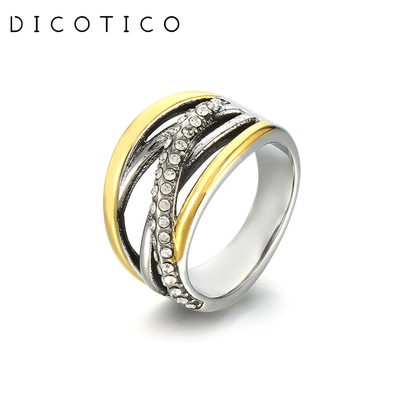 

Fashion Stainless Steel Large Rings for Women Girl Vintage Crystal Rhinestone Geometric Charm Chunky Ring Wedding Band Jewelry