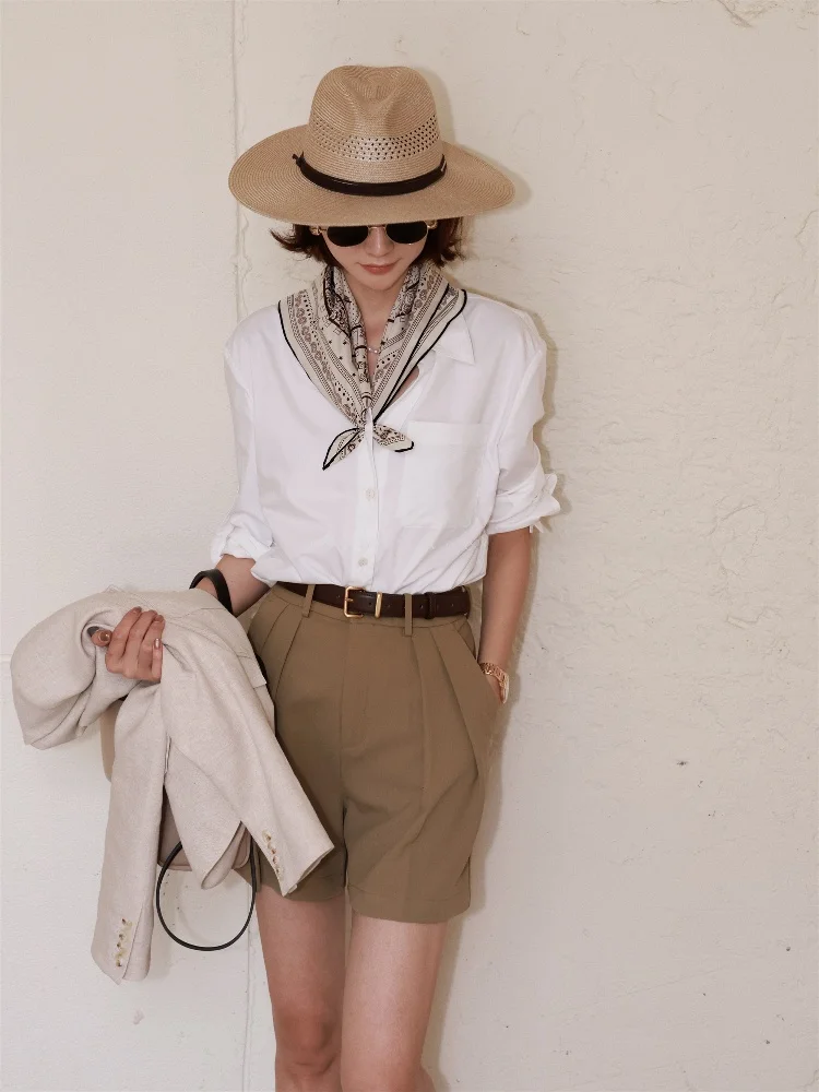 

Needop Spring 2025 Women's White Simple Long Sve Iron-Free Versatile irt Comfortable Loose Fit Modal Fabric UV Protec...