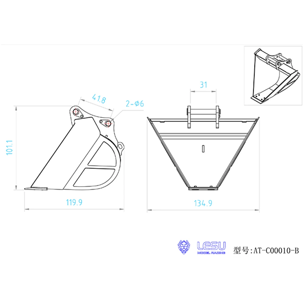 LESU AT-C0010-B 1/14 adatto per escavatore con ruote AC360, benna trapezoidale sostitutiva a sgancio rapido con modifica della coda corta