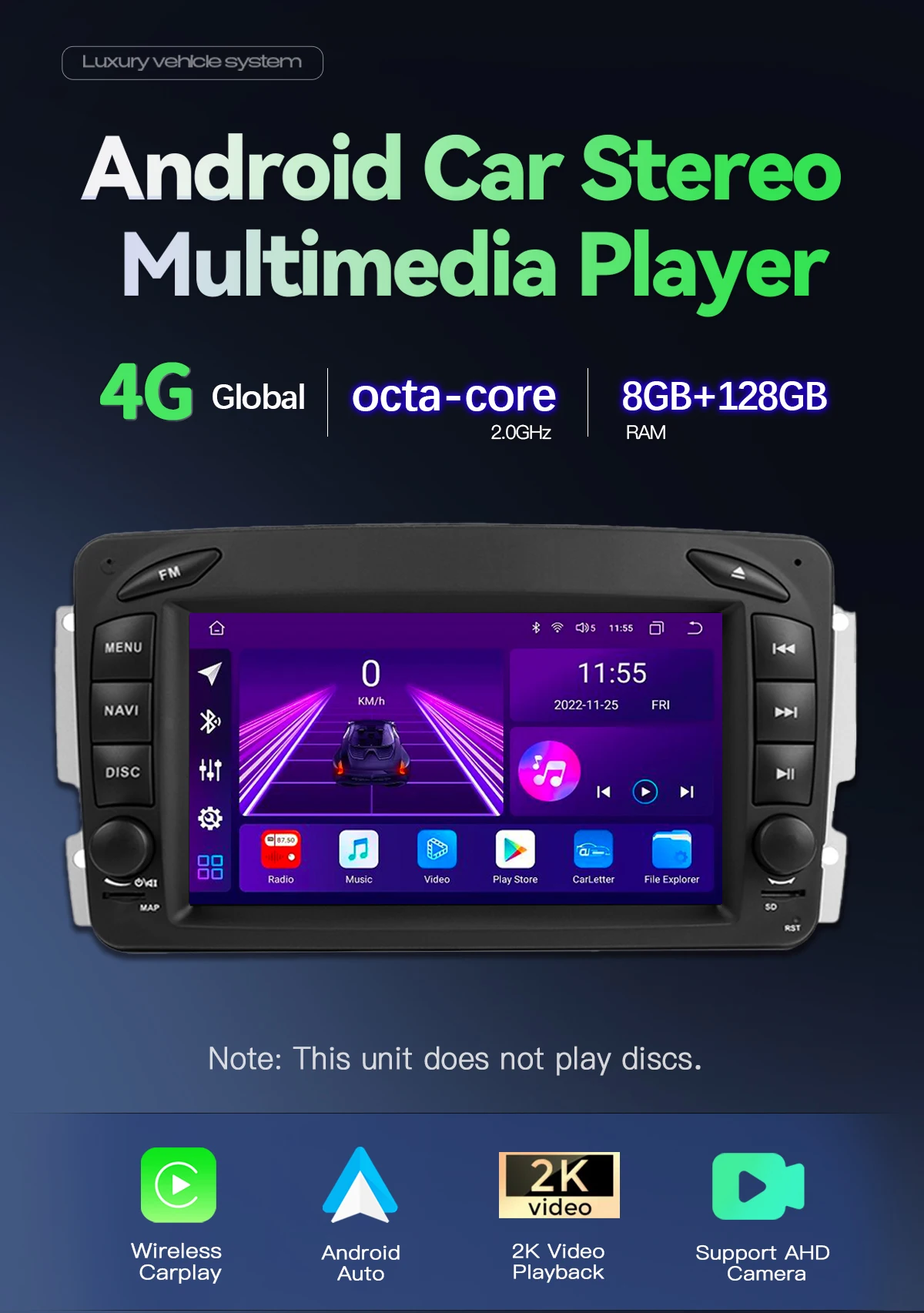 2 Din Android 14 Car Radio For W203 Mercedes Benz Vito W639 W168VaneoClk W209 W210 M/ML Multimedia Screen GPS Navigation Carplay