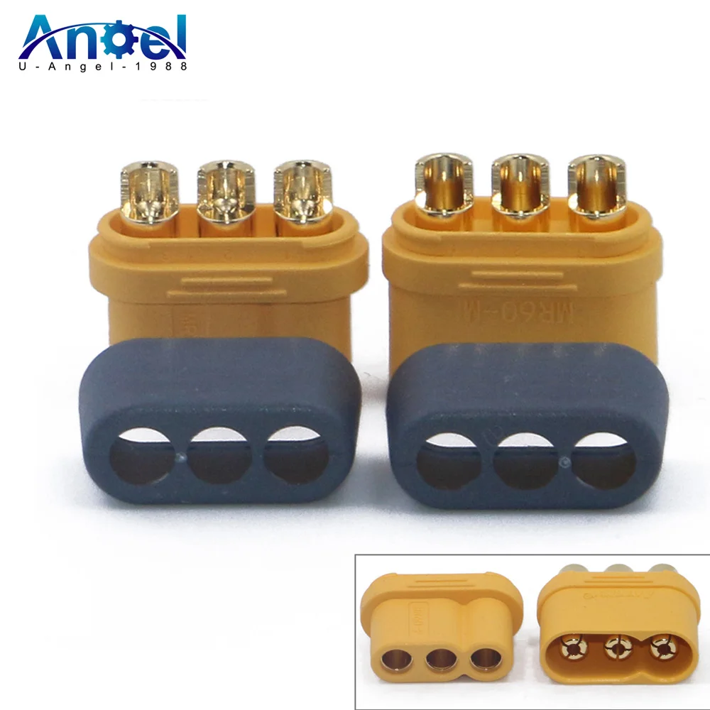 

10 x Amass MR60 Plug w/Protector Cover 3.5mm 3 core Connector T plug Interface Connector Sheathed for RC Model (5 Pair )