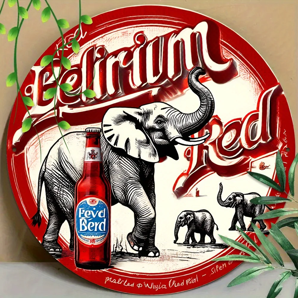 1 Stück Vintage-Elefant-Bier-Metallschild, 20,3 x 20,3 cm, Retro-Aluminium-Wandkunst-Dekor mit vorgebohrten Löchern, humorvolles festliches Zuhause und