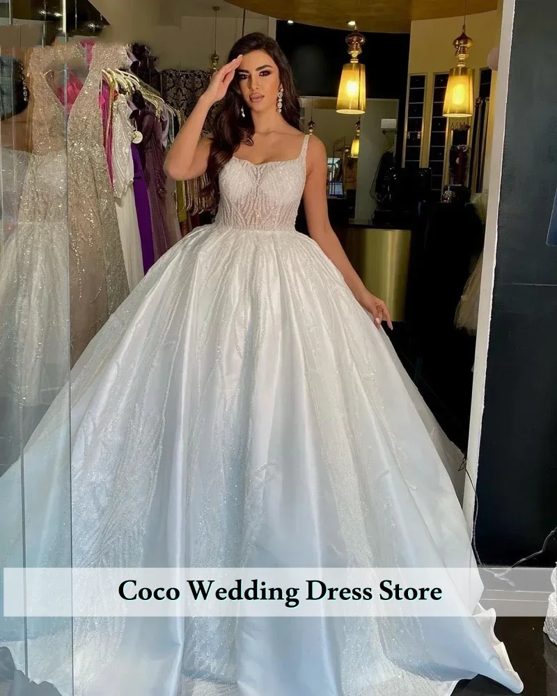 Customized Exquisite Sparkling  Beaded Wedding Dress Italian Noodles Strap Sparkling Bridal Dress Formal Party Vestido de novia