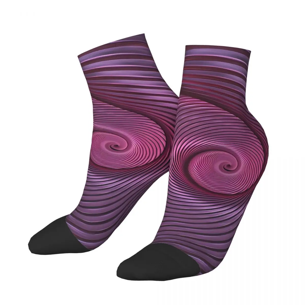 Happy Men's Ankle Socks Spiral Tunnel Purple Light 3D Vortex Illusion Street Style Crazy Crew Sock Gift Pattern Printed