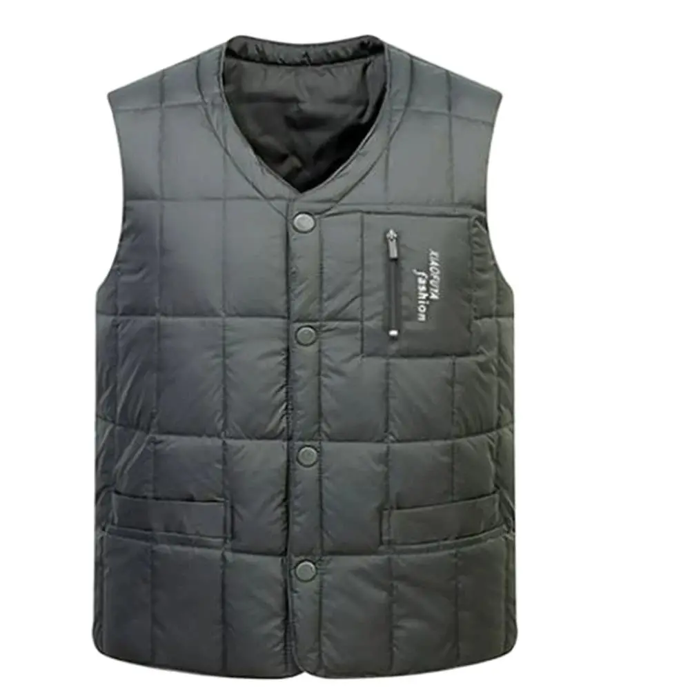 2024 Winter Warme Mouwloze V-Hals Knoop Down Lichtgewicht Gilet Mode Casual Mannenvest Wit Eend Donsjack Vest Heren