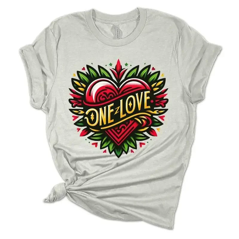 Womens Marley T Shirt One Love Heart Rasta Colors