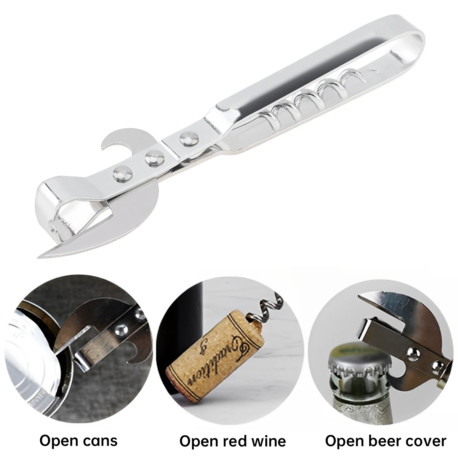 Multifunctional All Stainless Steel Can Opener Beer Bottle Opener Adjustable Manual Jar Opener Gripper Kitchen Supplies