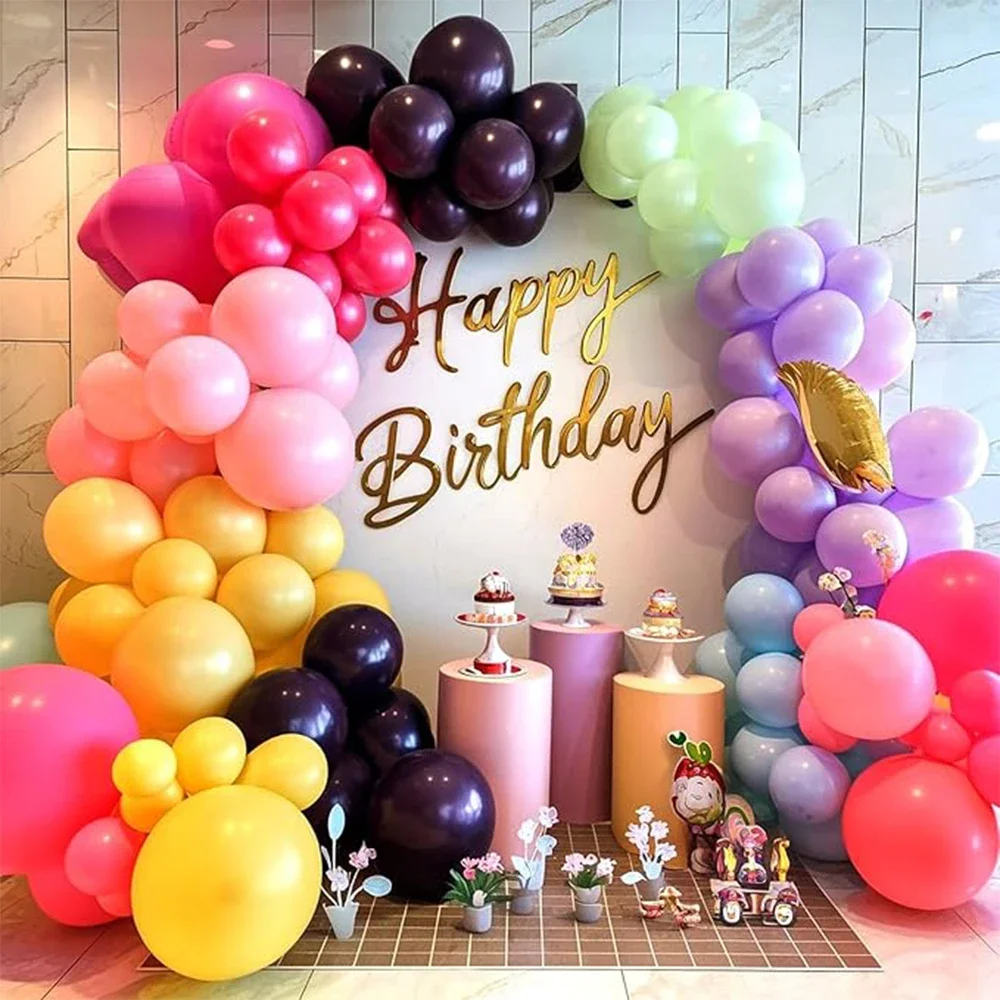 90pcs Pink Blue Purple Balloons Arch Kit, Rainbow Balloons for Kids Theme Baby Shower Birthday Wedding Party Decoration