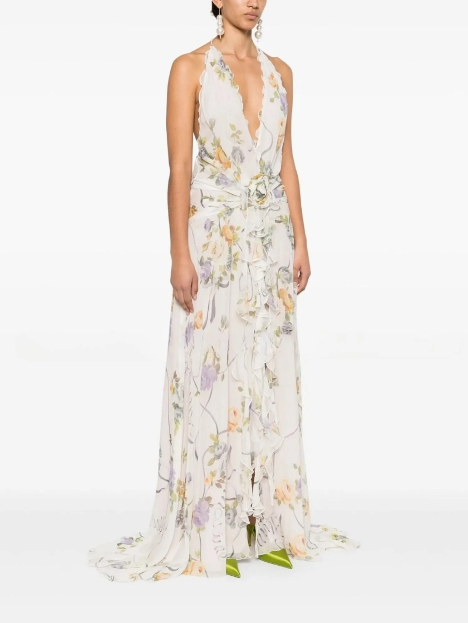 Flora Print Backless Mouwloze Jurk Vrouwen Zomer Vakantie Party Halter Vestidos Bodycon Streetwear Chic Maxi Doek Dame