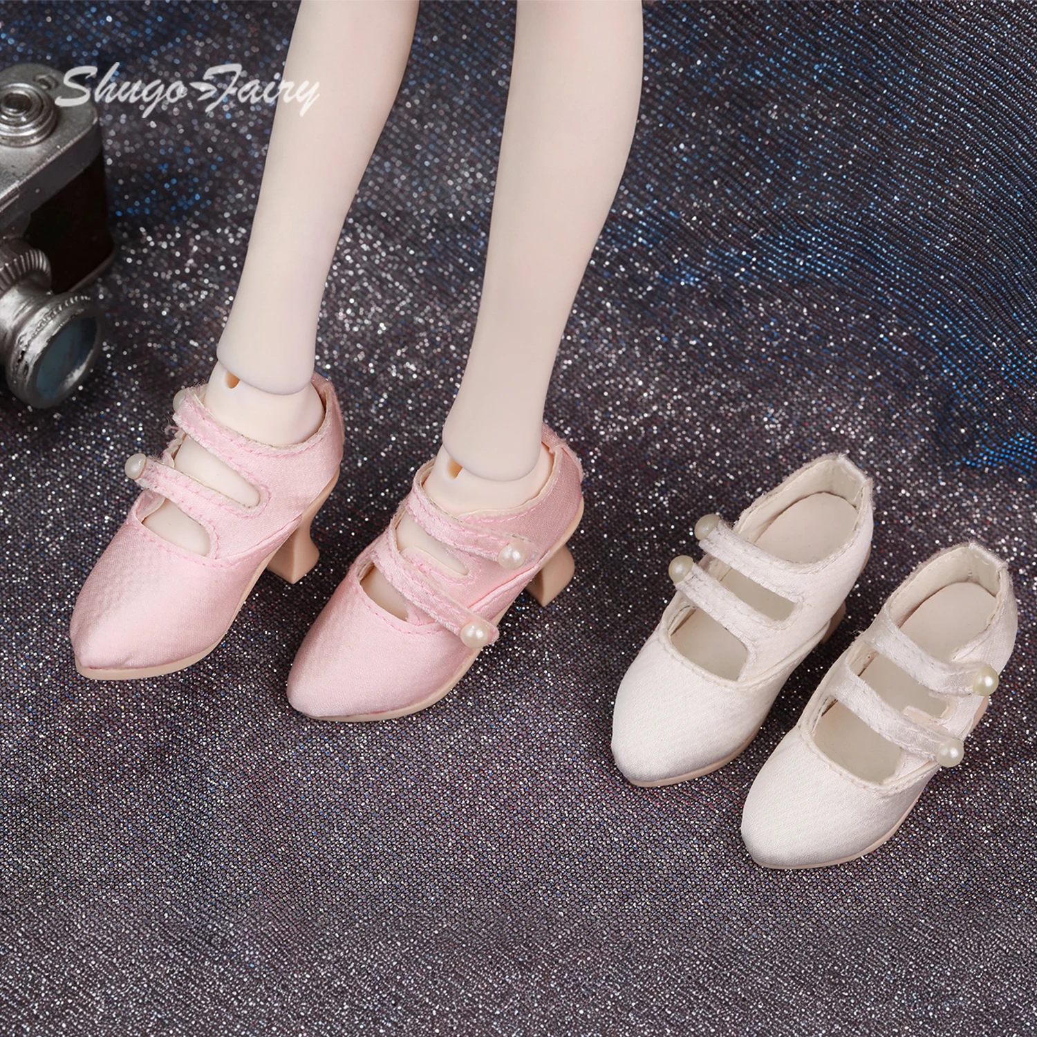 BJD Shoes 1/4 Chunky Heels Double Velcro Straps High Heels WX4-435 Fit Bariy High-Heel Feet Ball Jointed Doll Accessories