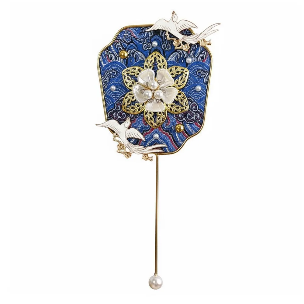 Multicolor DIY Chinese Fan DIY Accessories Song Brocade Mini Handhold Fan with Mini Mirror Photo Props Hand Made Makeup Mirror