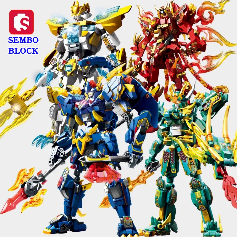 SEMBO transforming robot building blocks Chinese dragon model movable doll creative assembly toy boy children gift