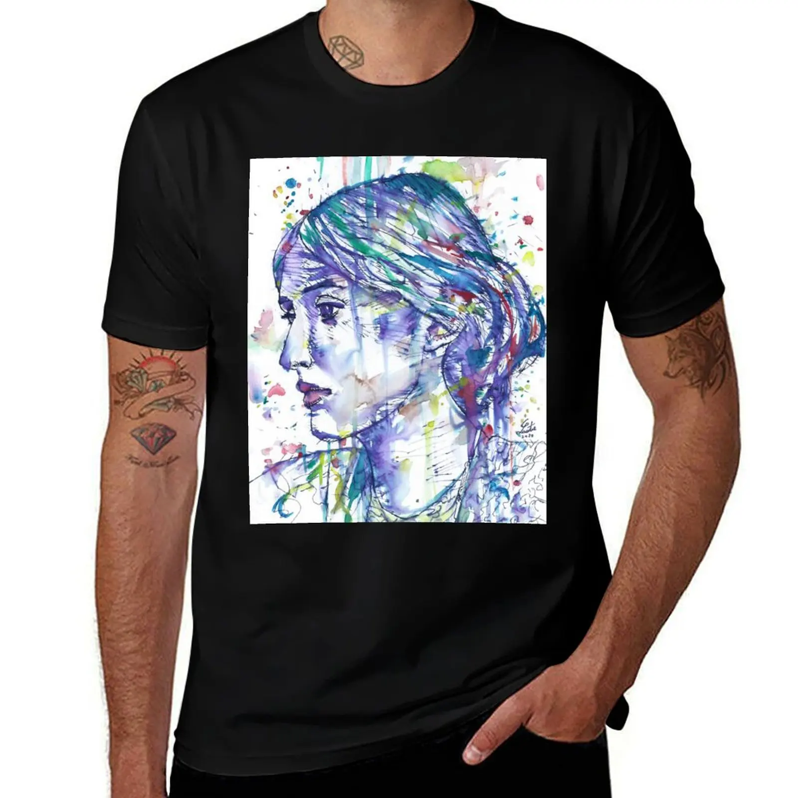 

VIRGINIA WOOLF watercolor and ink portrait.1 T-Shirt custom t-shirts anime figures oversized t shirt shirts men graphic