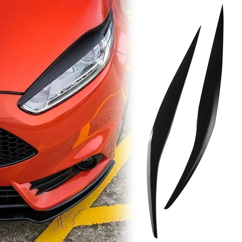 Gloss Black Headlight Eyebrow Eyelid Cover Trim for Ford Fiesta MK7 MK7.5 2013-2017 Car Front Lamp Decoration Exterior Sticker