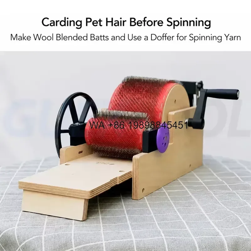 Wmwmnu for Wool Felt Carding Hand Crank Drum Carder Quiet Foldable Portable Fiber Processing Tool Craft