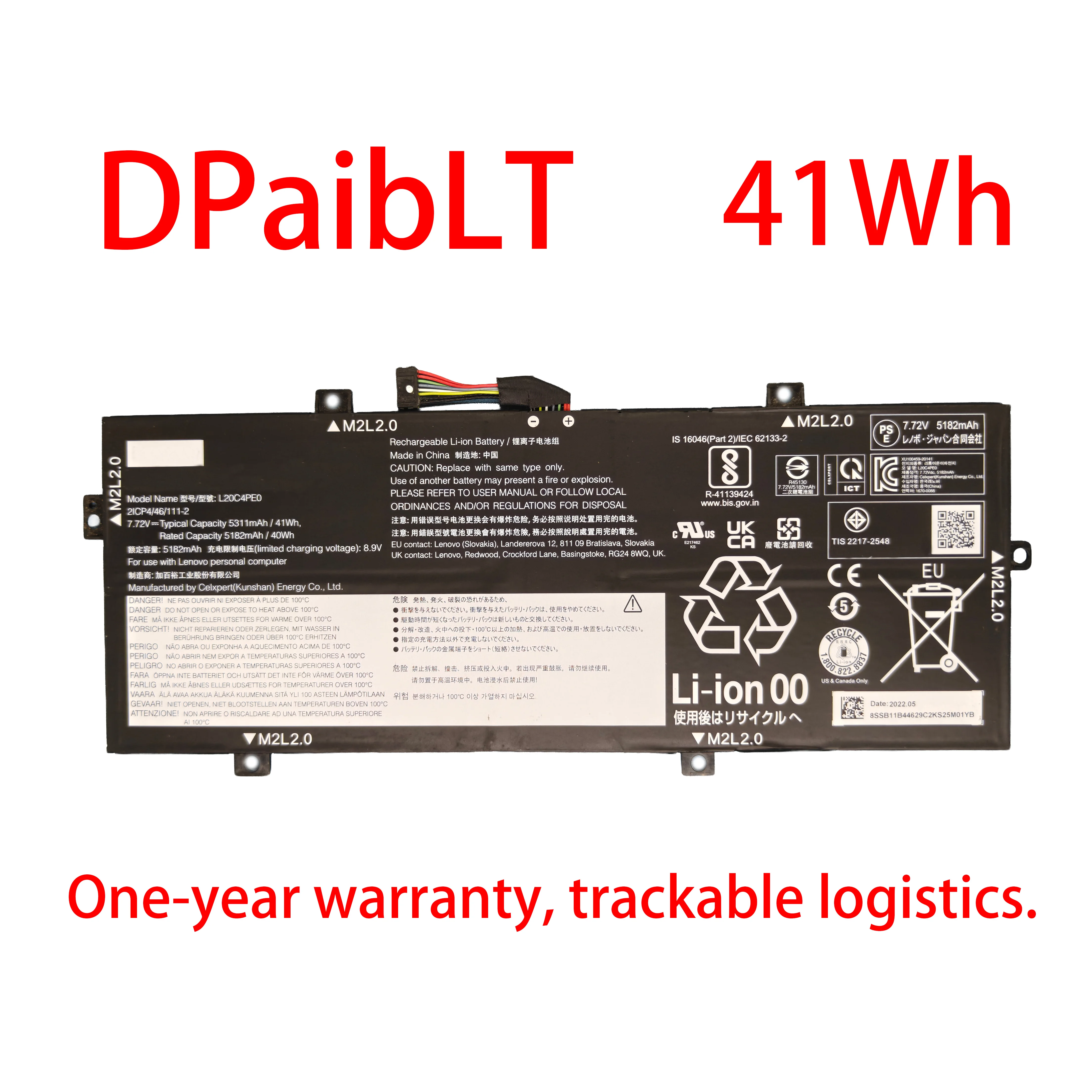 

DPaibLT NEW 41WH 7.72V L20C4PE0 LAPTOP BATTERY FOR Lenovo Yoga Duet 7-13ITL6 / Yoga Duet 7-13ITL6-LTE Series