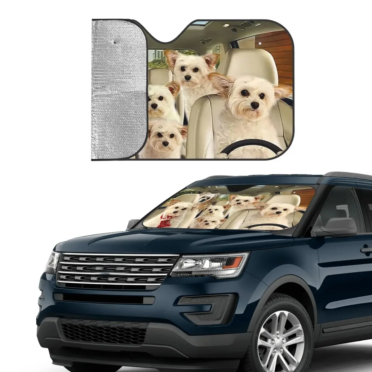 West Highland Terrier Westie Dog Fold-up Sunshade Windscreen 70x130cm Animals Driving Foils Car Sunshade Front Window Cover