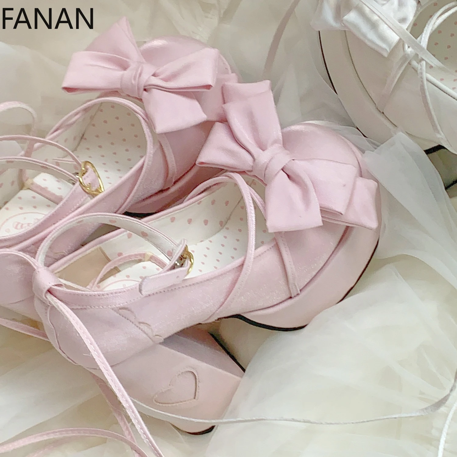 

2025 New Lolita Shoes High Heels Platform Flats Pumps Sweet Waterproof Women's Shoes Party Dress Pink Bow Sandals