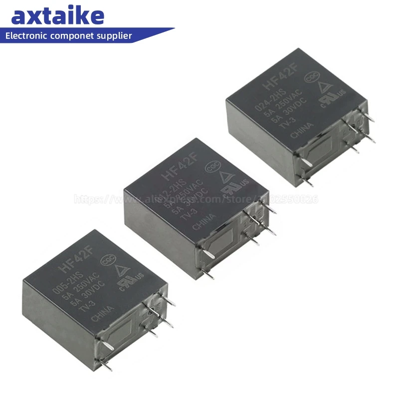 

5PCS HF42F HF42F-005-2HS HF42F-012-2HS HF42F-024-2HS 5V 12V 24V DC 5A 250VAC 6Pin Power Relay HF42F/005-2HS