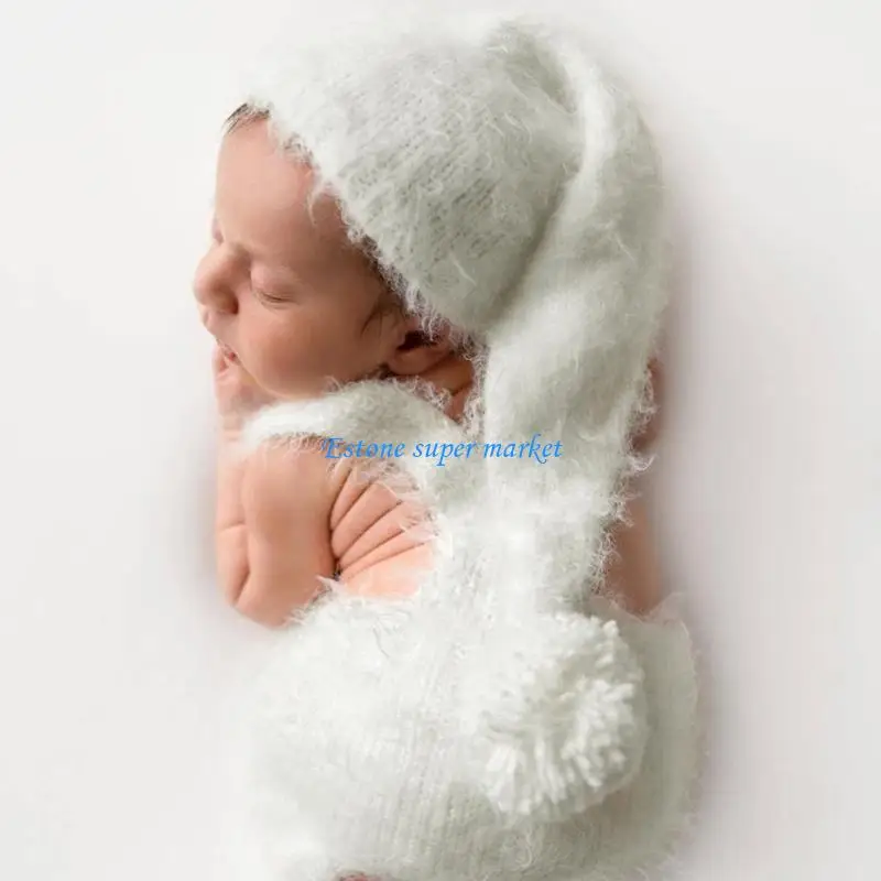 090B Baby Photo Clothing Mohair Pants Long Tail Hat Costume Set Newborns Photo Suit Infant Shower Gift Photo Posing Accessory